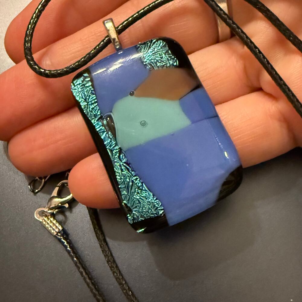 Sparkly Blue Artisan Fused Glass Pendant - Picture 6 of 9